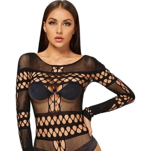Fantasy Teddies Plus SIZE FishNet lingerie tassel Bodies Erotic Bodystockings underwear Long Sleeve Women tight appeal