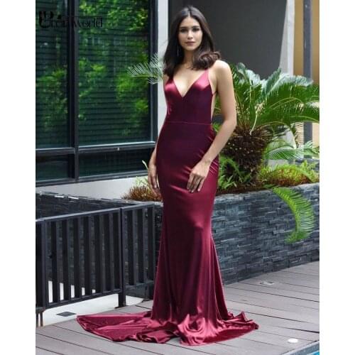 Burgundy Prom Dresses 2019 Mermaid Backless Satin Spaghetti Straps Party Maxys Long Prom Gown Sexy Evening Dress Robe De Soiree