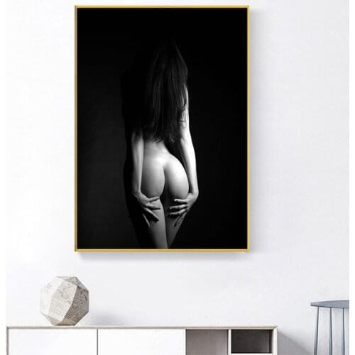 Black and White Sexy Womens Ass Back Decorative Painting Home Porch Art Painting Mural Frameless Canvas Painting Wall Art