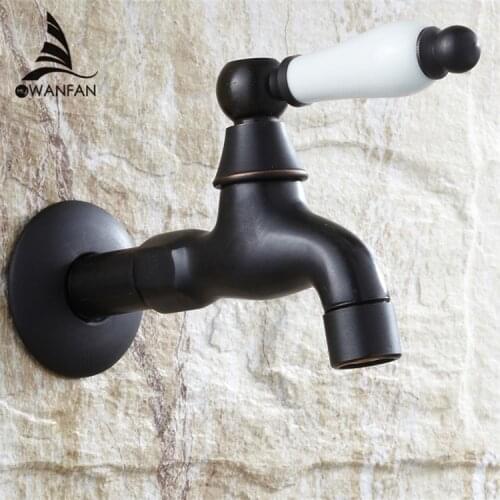 Bibcocks Black Brass Wall Mount Washing Machine Taps Bathroom Corner Mop Pool Small Tap Outdoor Garden Cold Water Faucet SY-068R
