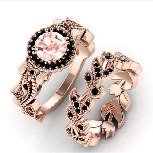Elegant AAA Zircon Wedding Rings for Women Luxury Rose Gold Color Crystals Bridal Engagement Ring Trendy Jewelry Couple Ring set