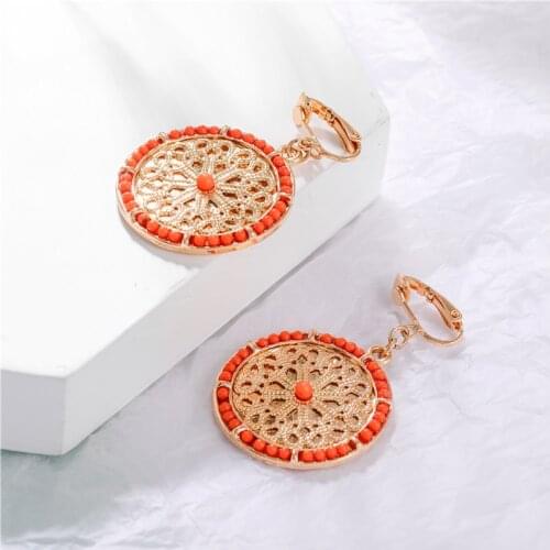 European and American fashion and popular Bohemian alloy hollow color bead ear clip earrings accessories female earrings