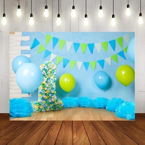 Babys First Birthday Background Balloon Colorful Flag Blue Paper Flower Party Scene Decoration Studio Photography Photo Cloth