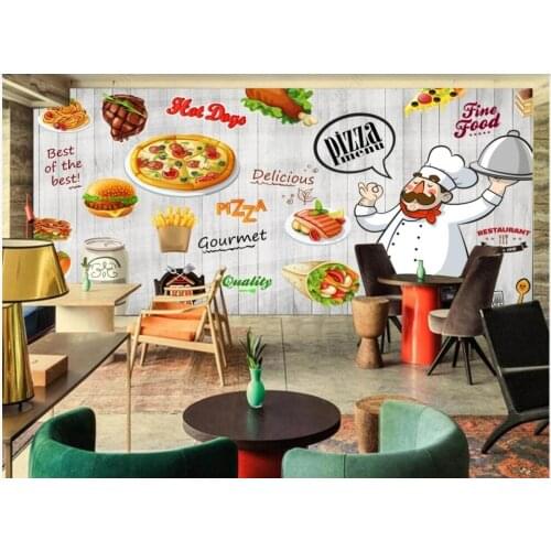 Custom photo mural 3d wallpaper Cartoon hand drawn delicious pizza home decor 3d wall murals wallpaper for walls in rolls
