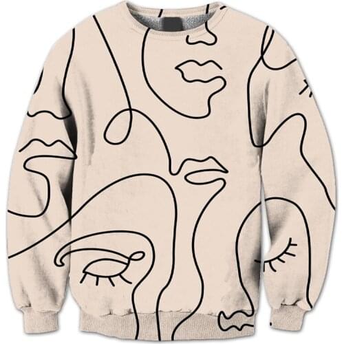REAL American US SIZE Line Art Elegant Faces Sublimation Print Plus Size Crew Neck Sweatshirt