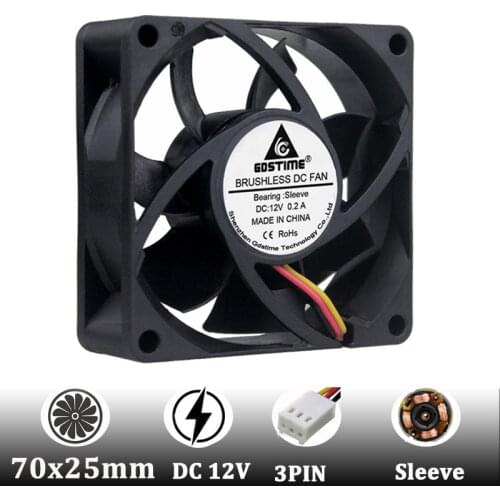 Gdstime 2pcs 70mm 7cm 3inch Fan DC Brushless 12V 70x70x25mm 3pin with FG function CPU Cooler Cooliing Fan 702