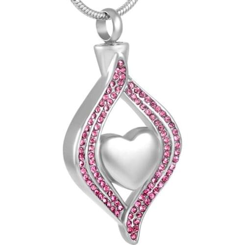 Classic Design Stainless Steel Memorial Ash Keepsake With Pink Crystal Ash Holder Necklace Funeral Locket Jewelry Collier bijoux