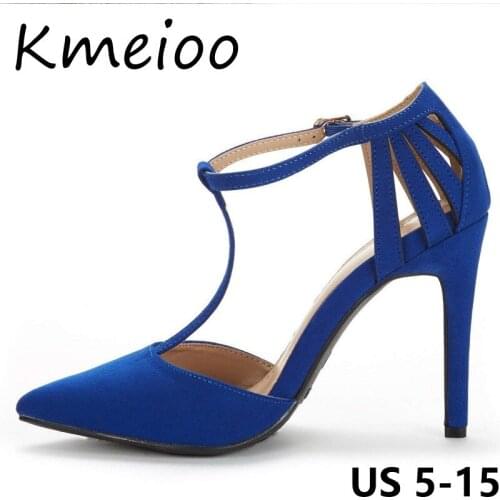 Kmeioo Womens Shoes T-Strap Sandals Pointed Toe High Heels Buckled Cut Out Stiletto Dress Office Shoes Summer Sandals US 5-15