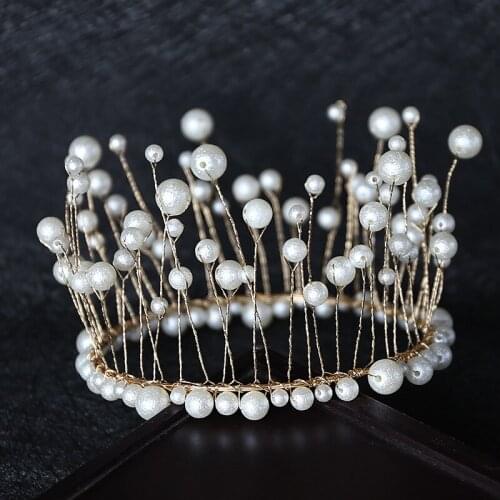 Crown cake decoration highlight seaweed pearl baking round head decoration birthday party accessories hair accessories bride
