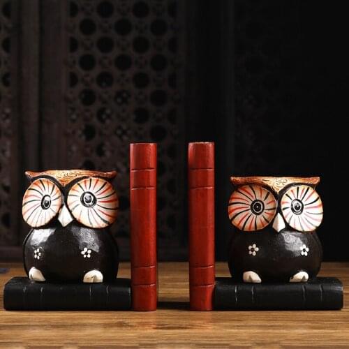 Thailand Creative Wood Owl Bookshelf Solid Wood Cartoon Bookcase Bookend Book Safe Table