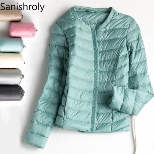 Sanishroly 2018 Autumn Women Short Outerwear Female Thin White Duck Down Jacket Ultra Light Down Coat Parka Tops Plus Size SE262
