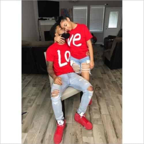 Summer Couple T-shirt Men Women Red Tee Shirt Letters Print Short Sleeve Casual T Shirt O-neck Loose Plus Size Tee Tops