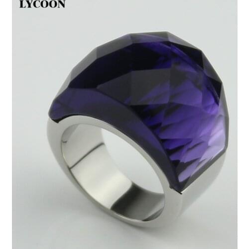 LYCOON Quality 316L Stainless steel With transparency Dark purple ring Austrian violet Crystals Rings for women R0614