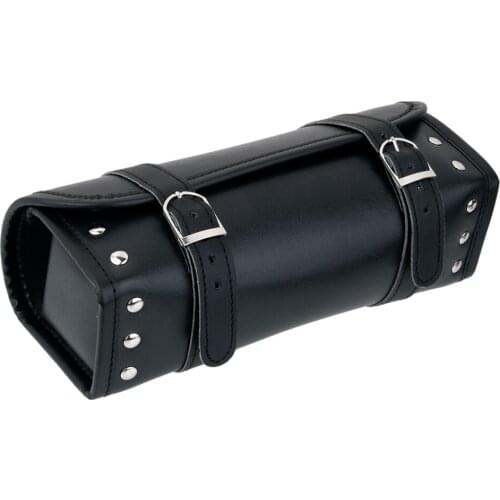 Motorcycle Pannier Saddle Pouch PU Leather Luggage Roll Tool Bag Black