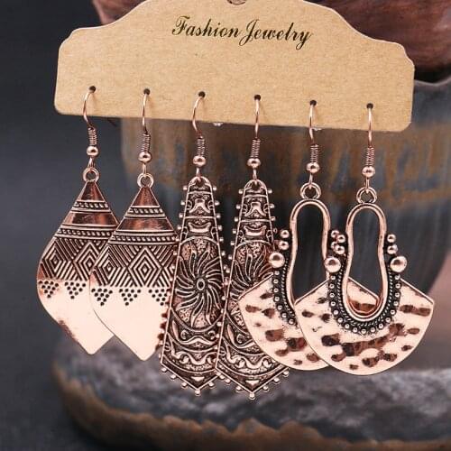 Ethnic Champagne Gold Indian Earrings Set Ladies Earrings Geometric Earrings Femmes Pendientes Gypsy Jewelry Earring Hangers