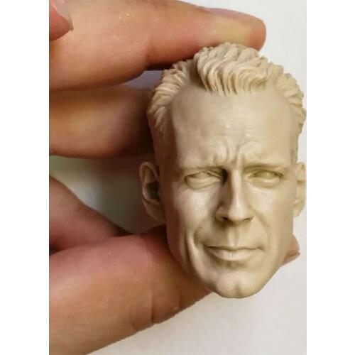 Unpainted 1/6 Bruce Willis Head Sculpt PVC Male Soldier Head Carving Fit 12'' Action Figure for Fans DIY Painting Exercise