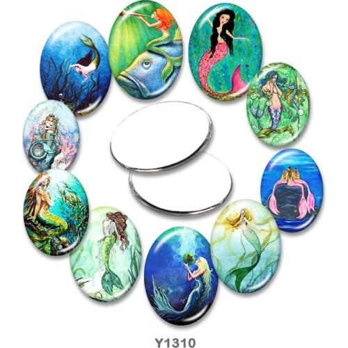 Mermaid Oval glass cabochon 13x18mm/18x25mm/30x40mm flat back Making findings TRY1310