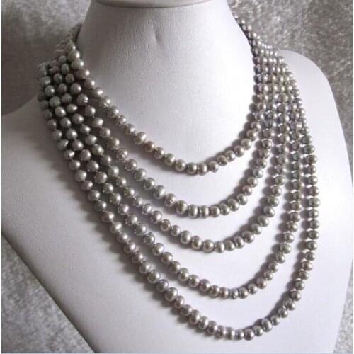 5x6mm light gray real pearl 80cm 200cm 30'' 78'' necklace natural Freshwater PEARL Women Jewelry 35cm 43cm 15'' 17