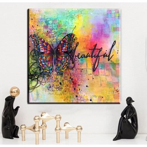 Canvas Print Pictures Home Decor Frame 1 Piece Colourful Abstract Butterfly Painting Living Room Animal Graffiti Poster Wall Art