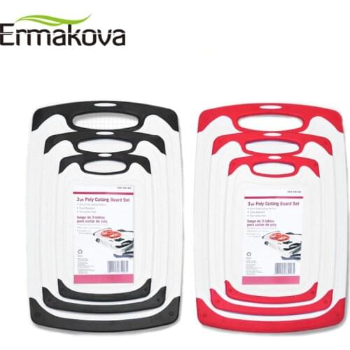 ERMAKOVA 8mm Thick Plastic Cutting Board Chopping Board Plastic Cutting Block Non-Slip Feet Deep Drip Juice Groove Easy-Grip