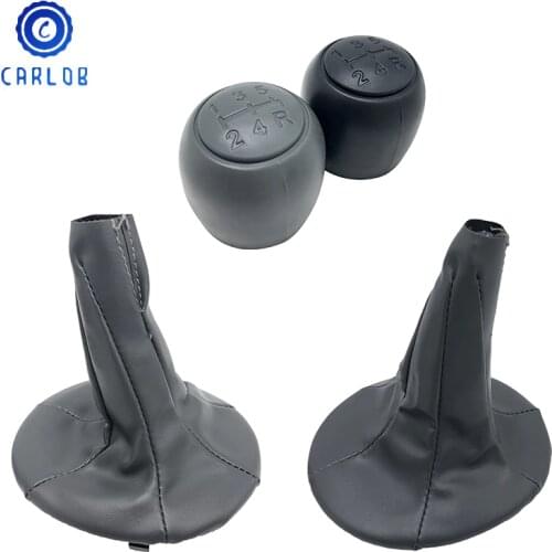 Gear Shift Knob Hamd Ball With Leather Gaiter Boot Cover Case For FIAT PANDA 2003-2012 / 500 500C 2007-2013 Black Gray 5 Speed