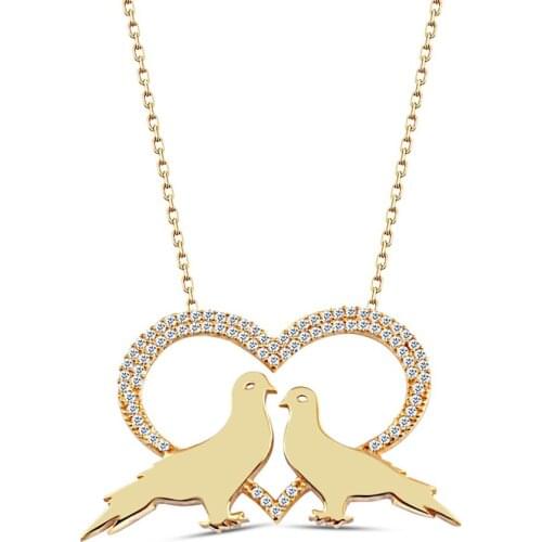 Name Post Lovebirds in Heart Silver Necklace DN186