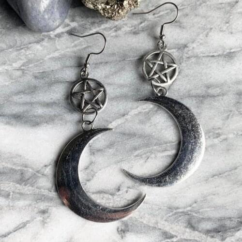 New Moon Five-pointed Star Earrings, Crescent Shaped Hollow Earrings, Celestial Jewelry, Gothic Personalizeds Earrings