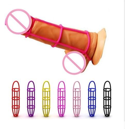 Silicone Cock Cage Penis Rings Sex Toys for Men Delay Time Enlargement Penis Sleeve Chastity Penis Cage Cock Ring Penis Extender