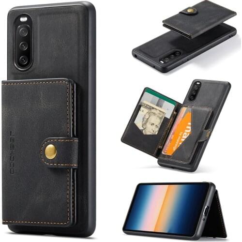 For Sony Xperia 10 III Vintage PU Leather Case+Detachable Card Slot Wallet Magnetic Stand Cover