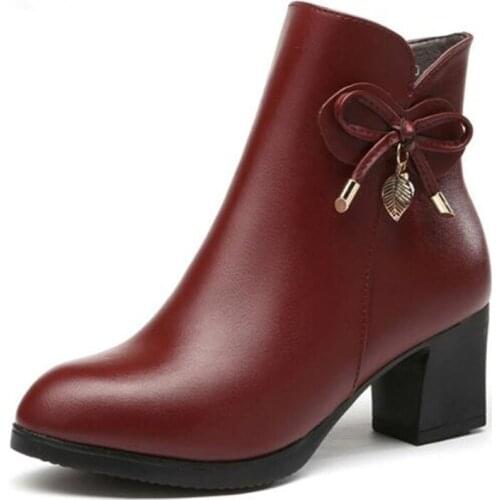 Hot 2021 New Spring Shoes Fashion Bow Rhinestone Genuine Leather Boots Women Shoes Non-slip Comfort Warm Snow Boots Women Boots