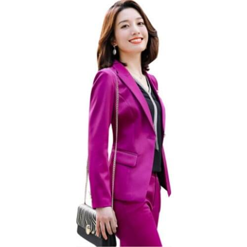 Womens spring and autumn new fashion temperament elegant Korean casual professional solid color small suit overalls two-piece