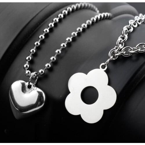 New Romantic Love Heart Stainless Steel Necklaces for Women Wedding Jewelry Flowers Long Necklaces Statement Jewelry Gifts