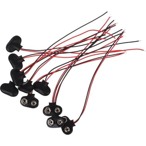10pcs/lot T type 9V Battery Snap Connector Clip Lead Wires Holder Line Length 15CM