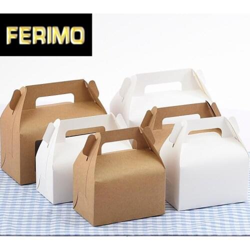 50pcs High Quality Kraft Paper Favor Box Cupcake Box with handle White Paper Packing Cake Boxes Party Gift Box Cardboard Carton