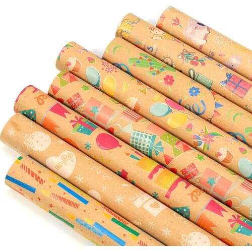 8 Pcs Gift Colorful Cartoon Wrapping Paper Roll for Wedding Kids Birthday Holiday Baby Shower Gift Wrap Craft Paper Decor Gifts
