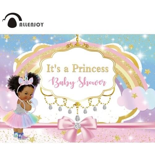 Allenjoy unicorn girl party curtains Bow diamond rainbow glitter stars cloud wallpaper princess baby shower birthday photo zone