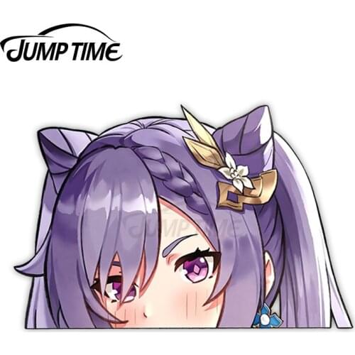 JumpTime 13 x 8.3cm Keqing Genshin Impact Peeker Personality Car Stickers Fashion Decal DIY Occlusion Scratch Waterproof Decor