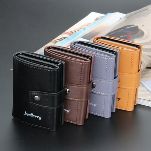 New Business ID Credit Card Holder Men And Women Metal RFID Vintage Aluminium Box PU Leather Card Wallet Note Carbon