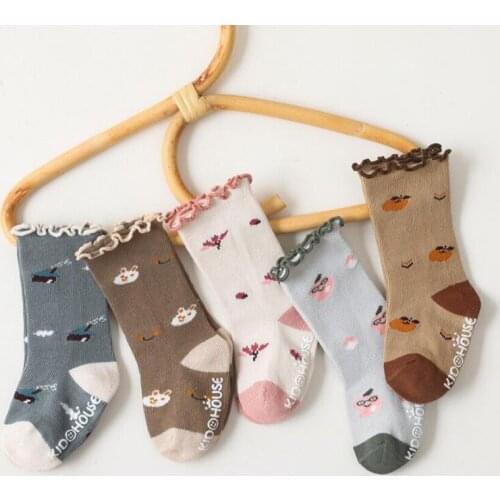 0-5 Years Toddlers Girls Frilly Socks Soft Cotton Baby Ankle Sock Animal Flower Children Socks Anti Slip Infant Floor Sock