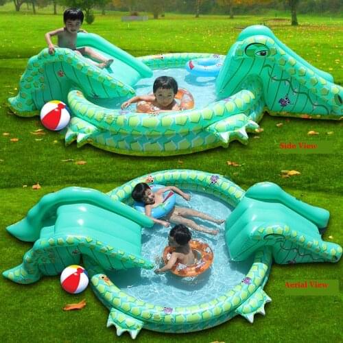 Ey1 New Arrival Multifunctional Inflatable Child Swimming Pool With Double-slide In Crocodile Shape Crocodile Game Pool For Kids