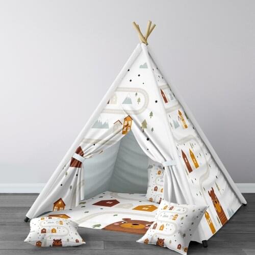 Play Tent for Kids Wigwam Portable Indoor Playground Tents Children Bedrooms Bear and Mountain Model 123
