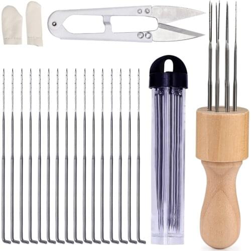 Imzay Felting Needles Kits Wool Felting DIY Supplies Felt Stitch Punch Tool Set With Needles, Wood Handle, Scissors,Finger Cots