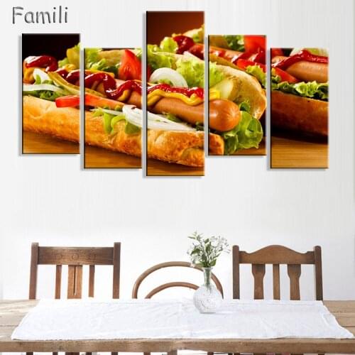 5pcs Modern Wall Painting Frameless Hamburger Fast Food Poster HD Printing Resturant Kitchen Decoration Canvas Art Artwork