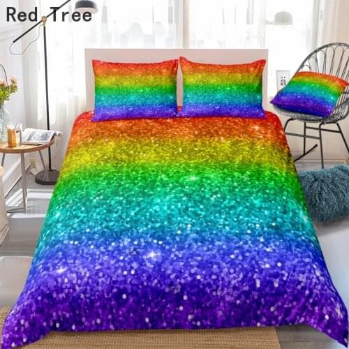 2/3pcs Rainbow Glitter Duvet Cover Set Colorful Blingbling Bedding Kids Girls Shiny Design Quilt Queen King Bed Linen Dropship