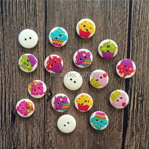 1000pcs Cake Patterns Mixed Wood Buttons 15mm 2 Holes Round Sewing Button Embellishments Crafts Scrapbooking Cardmaking