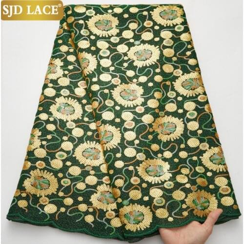 SJD LACE 2021New Design African Lace Fabric High Quality Heavy Sequins French Lace Fabric Embroidery Tulle Mesh For WeddingA2456