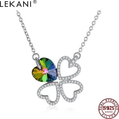 LEKANI Heart Necklace For Women 925 Sterling Silver Colorful Austria Crystal Luxury Pendant Necklaces Female Fine Jewelry Best