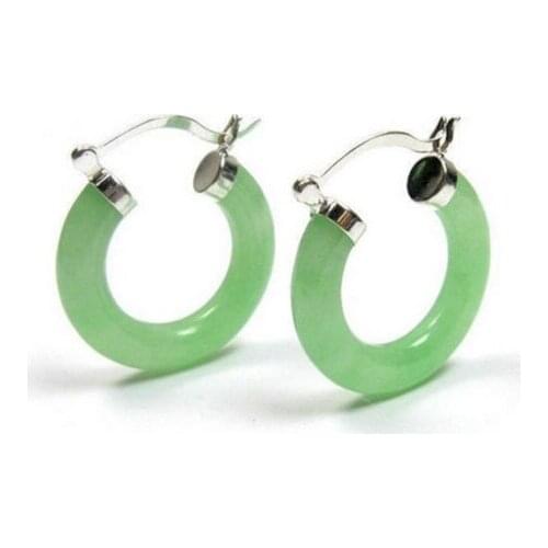 Fashion Natural Light Green jade Silver Snap Closure Earrings