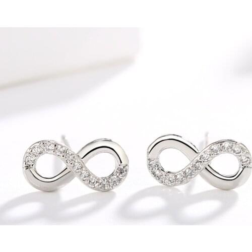 Fashion 925 Silver Color Infinity Love Endless Symbol Stud Earrings for Women with CZ Knot Girl Earrings Sterling Silver Jewelry
