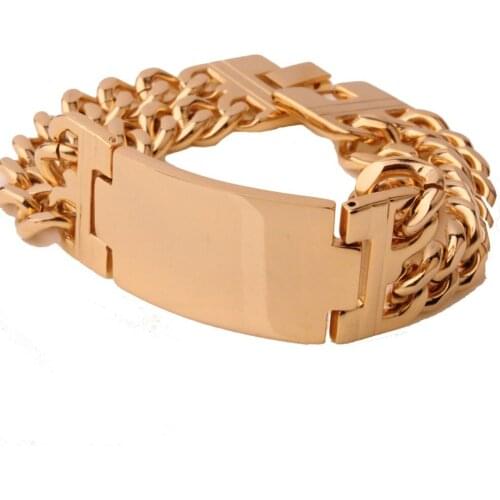 20mm New Arrive Gold Smooth ID Stainless Steel Golden 2 Row Cuban Chain Bracelet Hot Fashion Mens Boys Daily Wristband Jewelry